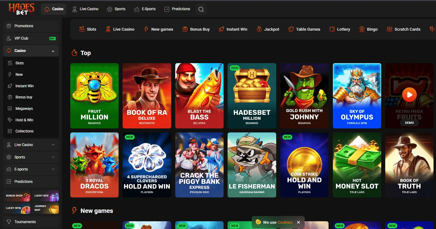 HadesBet website interface screenshot